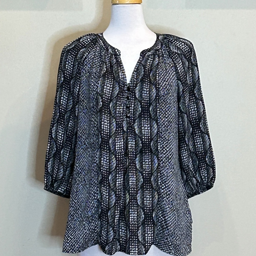 Kim Rogers | Size Medium Black/White Geometric Patterned Blouse